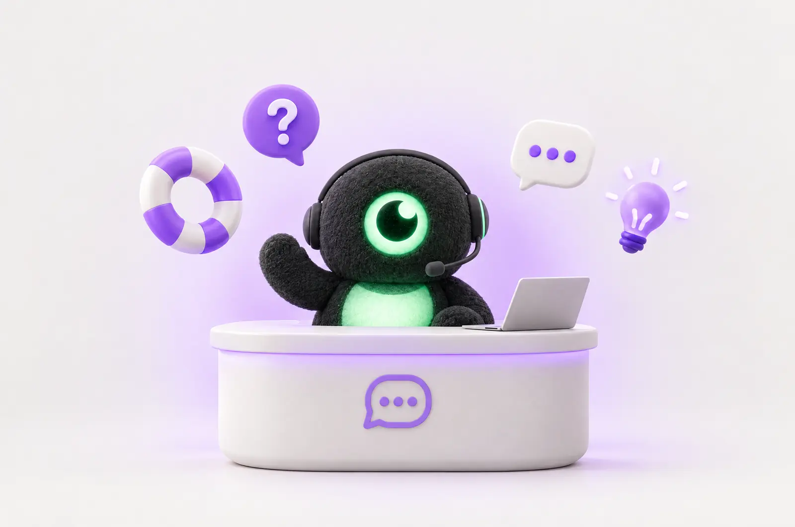 We with a headset answers from a small help desk