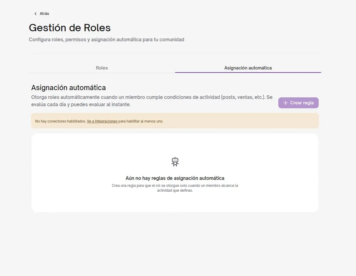 Panel de asignación automática de roles en WEMANY